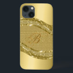 Etui iPhone 13 Look métal or avec Motif de diamants<br><div class="desc">Tons or brillant look métallique avec motif de diamants. monogramme personnalisé et optionnel.</div>