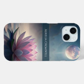 Coques Case-Mate iPhone Lotus de Pleine lune mystique avec nom personnalis (Verso (horizontal))