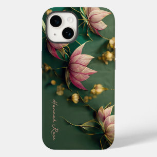 Coque Pour iPhone 14 Lotus Floral Élégant Rose & Or   Monogramme