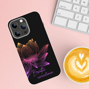 Coques iPhone 16 Pro Max Lotus Néon Respirer Art Floral avec Nom