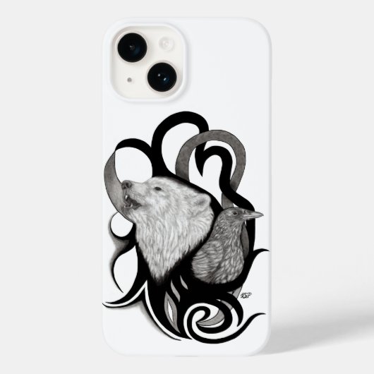 Coques Case-Mate iPhone Loup blanc avec art tribal coréen (Verso)