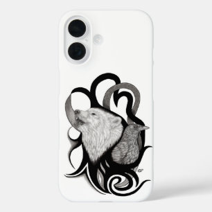 Coques iPhone 16 Loup blanc avec art tribal coréen