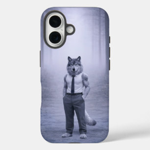 Coques iPhone 16 Loup en tenue formelle minimale – Portrait de la f