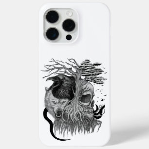 Coque iPhone 15 Pro Max Loup et corbeau avec crâne