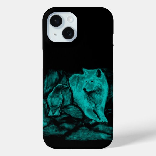 Coques Case-Mate iPhone Loup et corbeau dans la nuit (Verso)