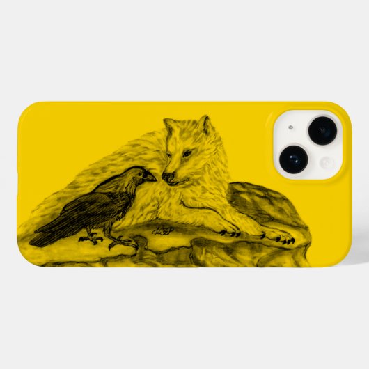 Coques Case-Mate iPhone Loup et corbeau noir et jaune (Verso (horizontal))