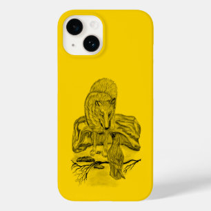 Coque Pour iPhone 14 Loup et corbeau noir et jaune
