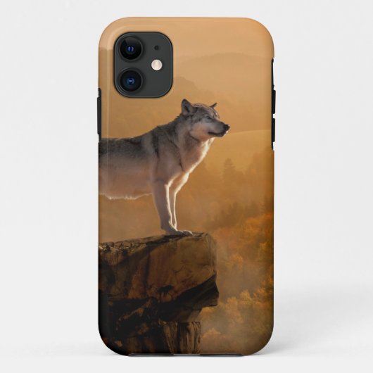 Coques Case-Mate iPhone Loup gris debout sur un rocher dans la forêt (Dos)