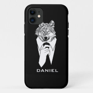Coque Case-Mate Pour iPhone Loup hipster drôle avec smoking noir personnalisé