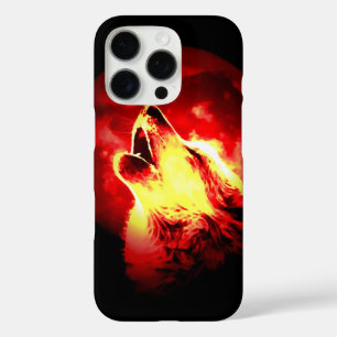 Coques iPhone 16 Pro Loup, lune et ciel rouge