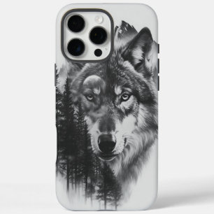 Coques iPhone 16 Pro Max Loup majestueux au milieu d'une forêt brumeuse au