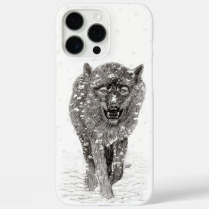 Coques iPhone 16 Pro Max Loup noir en colère dans la neige, hiver sauvage