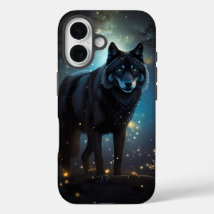 Coques iPhone 16 Loup noir sombre et mystérieux