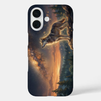 Coques iPhone 16 Loup solitaire sous le ciel étoilé de la Voie lact