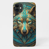 Coques Case-Mate iPhone Loup Turquoise et Or (Dos)