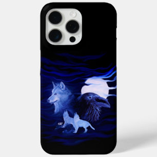 Coque iPhone 15 Pro Max Loups et corbeau avec pleine lune