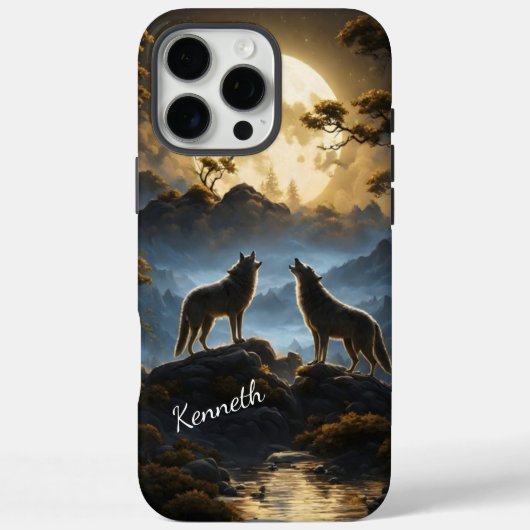 Coques Case-Mate iPhone Loups hurlant sous une Pleine lune brillante (Verso)
