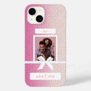 Coque Pour iPhone 14 Love Couple Photo Gradient Pink Hearts Motif