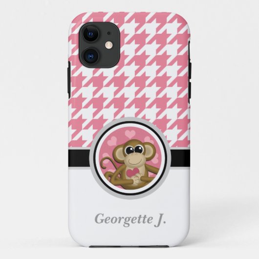 Coques Case-Mate iPhone Love Monkey rose et blanc Houndstooth iPhone 5 Coq (Dos)