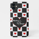 Coques Case-Mate iPhone Lovers Initials Red Heart Checkerboard (Dos)