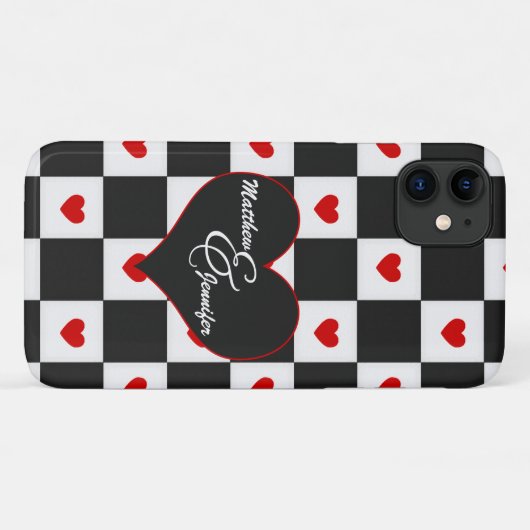 Coques Case-Mate iPhone Lovers Initials Red Heart Checkerboard (Dos (Horizontal))
