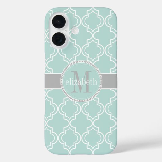Coques Case-Mate iPhone Lt Turquoise gris blanc Quatrefoil marocain (Verso)