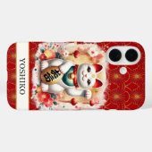 Coques Case-Mate iPhone Lucky Cat With Red Flowers Monogrammed (Verso (horizontal))