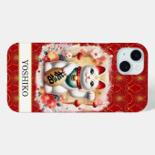 Coques Case-Mate iPhone Lucky Cat With Red Flowers Monogrammed (Verso (horizontal))