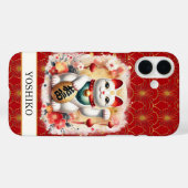 Coques Case-Mate iPhone Lucky Cat With Red Flowers Monogrammed (Verso (horizontal))