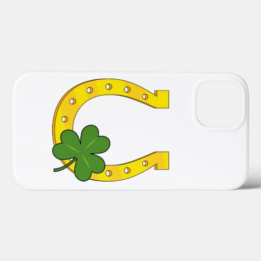 Coques Case-Mate iPhone Lucky Golden Horseshoe avec Shamrock en blanc (Verso (horizontal))