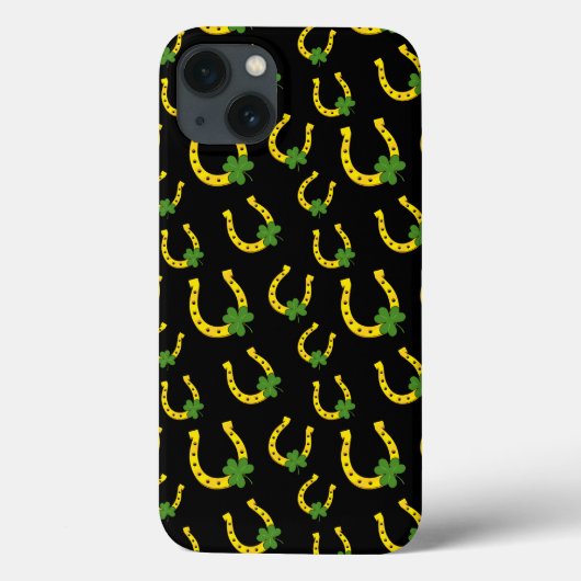 Coques Case-Mate iPhone Lucky Golden Horseshoe avec Shamrock sur noir (Verso)