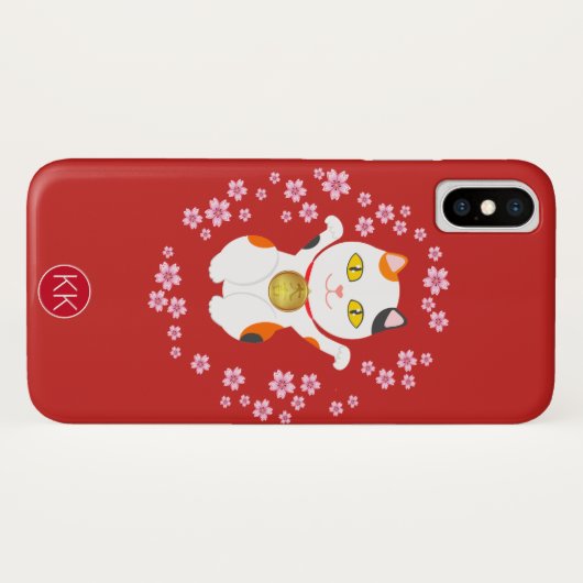 Coques Case-Mate iPhone Lucky Maneki-Neko Chat À Laver Avec Monogramme (Dos (Horizontal))