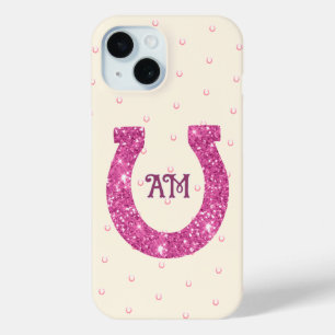 Coque Pour iPhone 15 Lucky Rose Parties scintillant Horseshoe Nom Initi