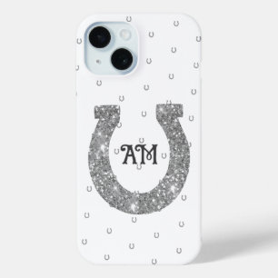 Coque Pour iPhone 15 Lucky Silver Parties scintillant Horseshoe Nom Ini