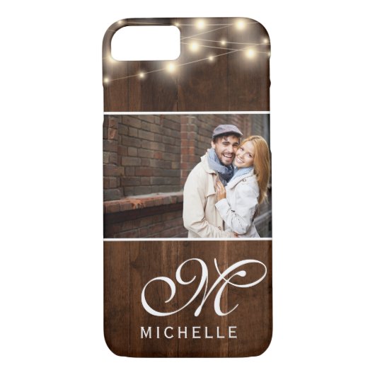 Coques Case-Mate iPhone Lumières à cordes de bois rustique | (Dos)