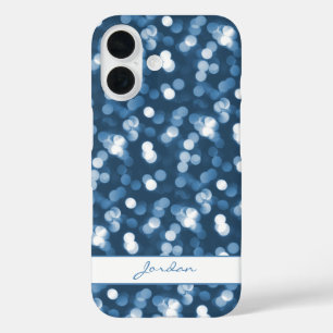 Coques iPhone 16 Lumières à étincelle bleu Dusty avec nom Fille Gla