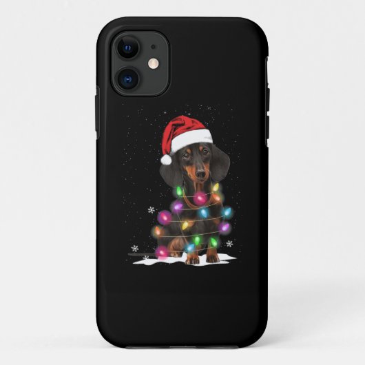 Coques Case-Mate iPhone Lumières De Noël Dachshund Avec Neige (Dos)