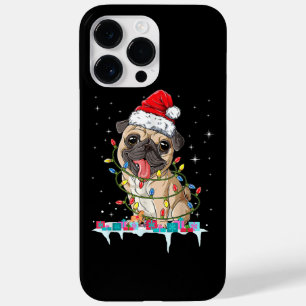 Coque Pour Pour iPhone 14 Pro Max Lumières de sapin de Noël Pug Santa Cadeaux de Noë