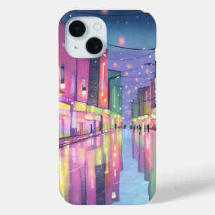 Coque Pour iPhone 15 Lumières nocturnes de la ville Lofi Aquarelle co