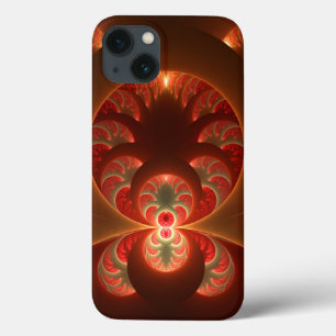 Etui iPhone 13 Lumineux abstrait moderne orange rouge Fractale