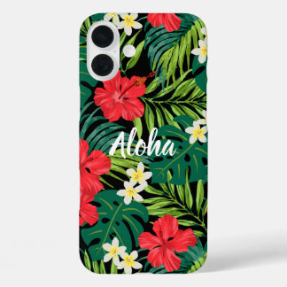 Coques iPhone 16 Plus Luna Hibiscus Garden Hawaiian - Rouge et Noir