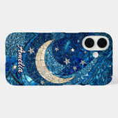 Coques Case-Mate iPhone Lune argentée en verre bleu (Verso (horizontal))