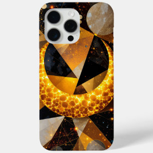 Coque iPhone 15 Pro Max Lune de croissant d'or avec étoiles géométriques c