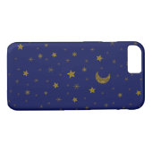 Coques Case-Mate iPhone Lune de Noël en or brillant, étoiles sur bleu (Dos (Horizontal))