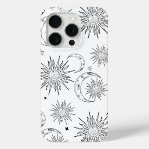 Coque iPhone 15 Pro Lune et étoiles blanches et noires