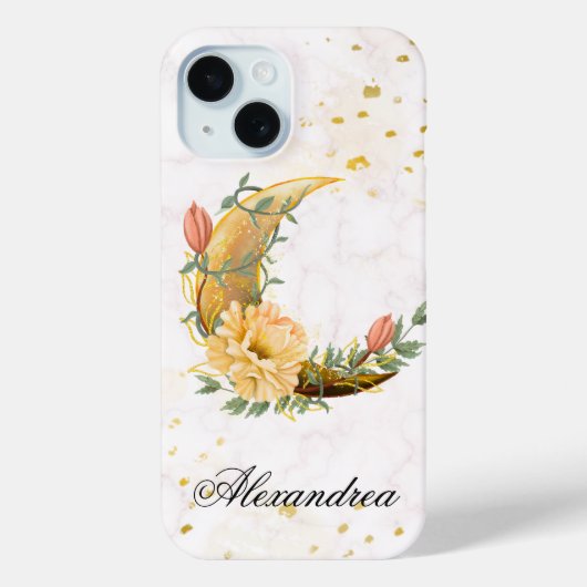 Coques Case-Mate iPhone Lune florale, Graphique beige et jaune (Verso)