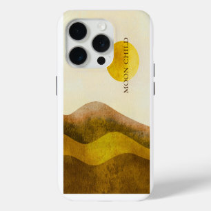 Coque iPhone 15 Pro Lune jaune sur terre jaune, enfant de la lune