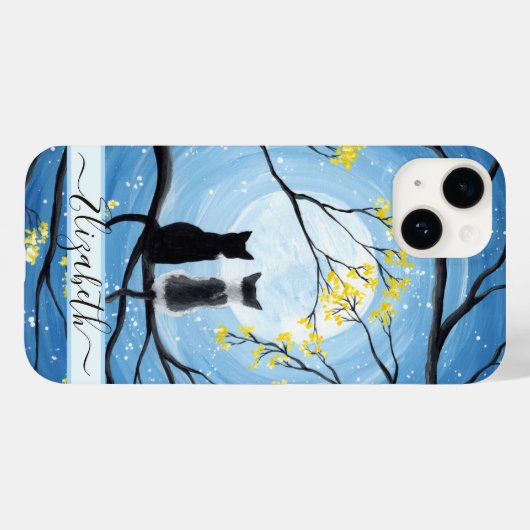 Coques Case-Mate iPhone Lune lunaire avec chats Ajouter un nom (Verso (horizontal))