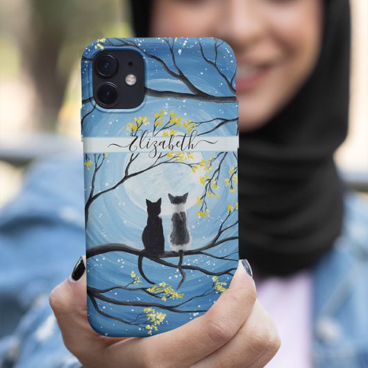 Coques Case-Mate iPhone Lune lunaire avec chats Ajouter un nom
