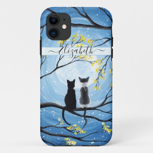 Coques Case-Mate iPhone Lune lunaire avec chats Ajouter un nom (Dos)